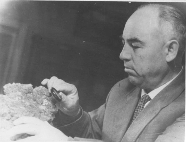 1964 р.: Євген Лазаренко у Музеї досліджує зразки.